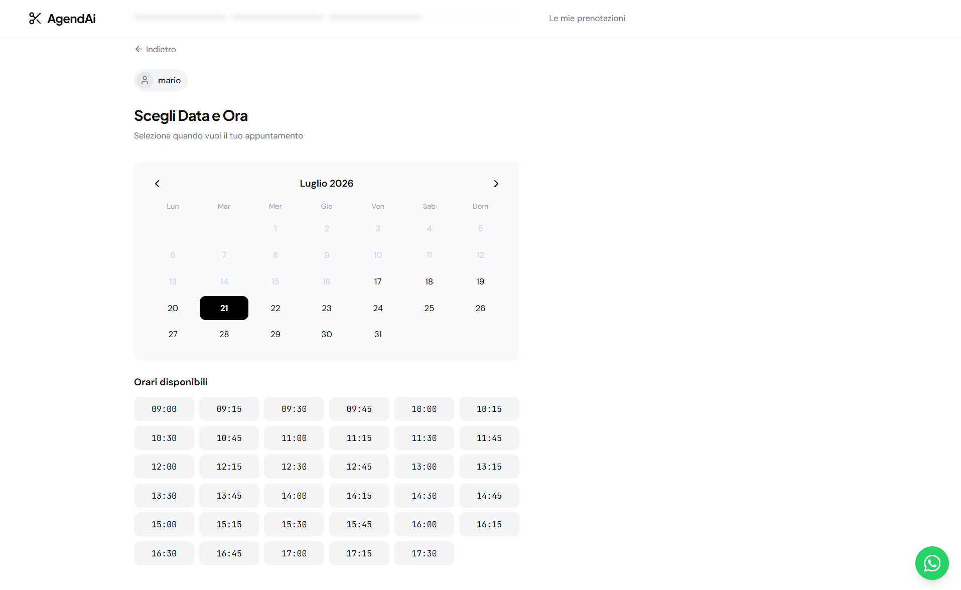 Prenotazione self-service cliente SalonAI